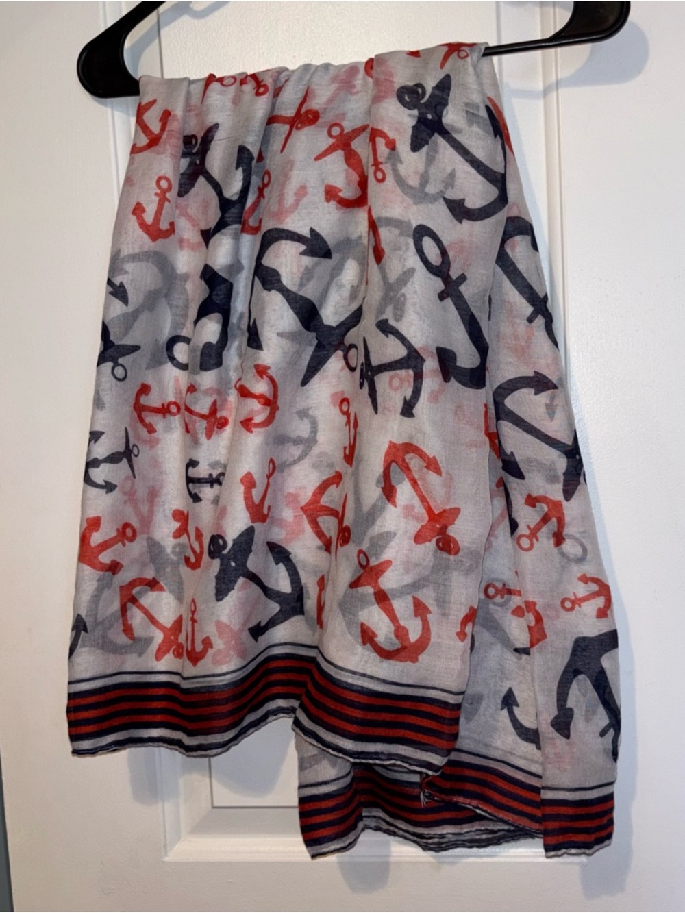 2Chic Womens Shawl Cover Up Wrap Nautical Anchor Motif White Blue Red 78"x 46"